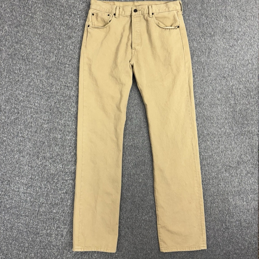 Levis 501 Straight Leg Jeans Men 34x36 Khaki Tan Cotton Button Fly Classic Fit